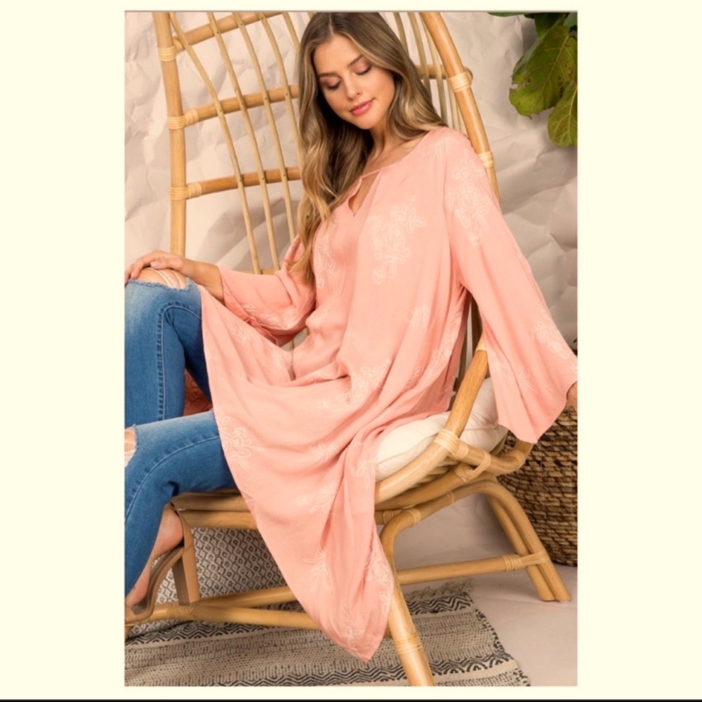 NEW Salmon Chic with Ivory Embroidery Flowey Tunic/Dress by Miracle Berry